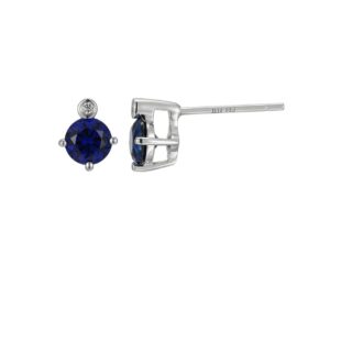 Sterling Silver Created Sapphire & Lab-Grown Diamond Studs