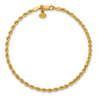 18K Yellow Gold 2.4mm Rope Bracelet, 7.25", Lobster Clasp