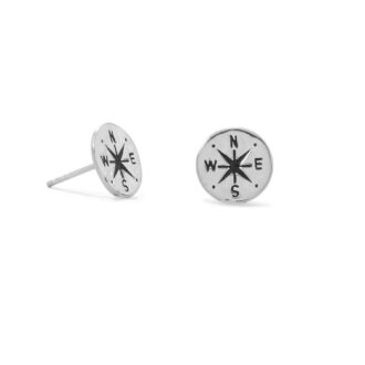 Hammered Compass Stud Earrings in Sterling Silver