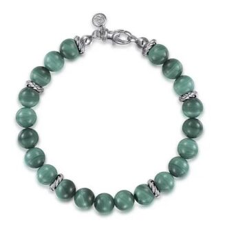 Gabriel Men's Malachite Bead Bracelet in Sterling Silver