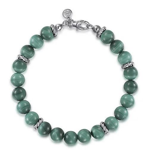Gabriel Men's Malachite Bead Bracelet in Sterling Silver