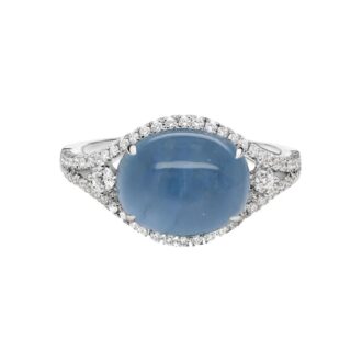 Fashion Ring with Aqua and .38ctw Round Diamonds in 14k White Gold