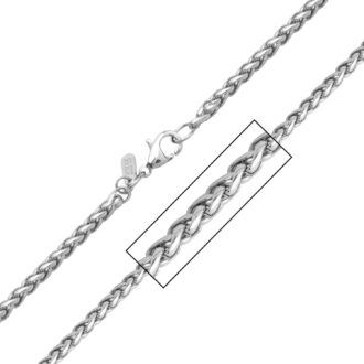 Inox 22" Round Wheat Chain Necklace in Stainless Steel 3.4mm