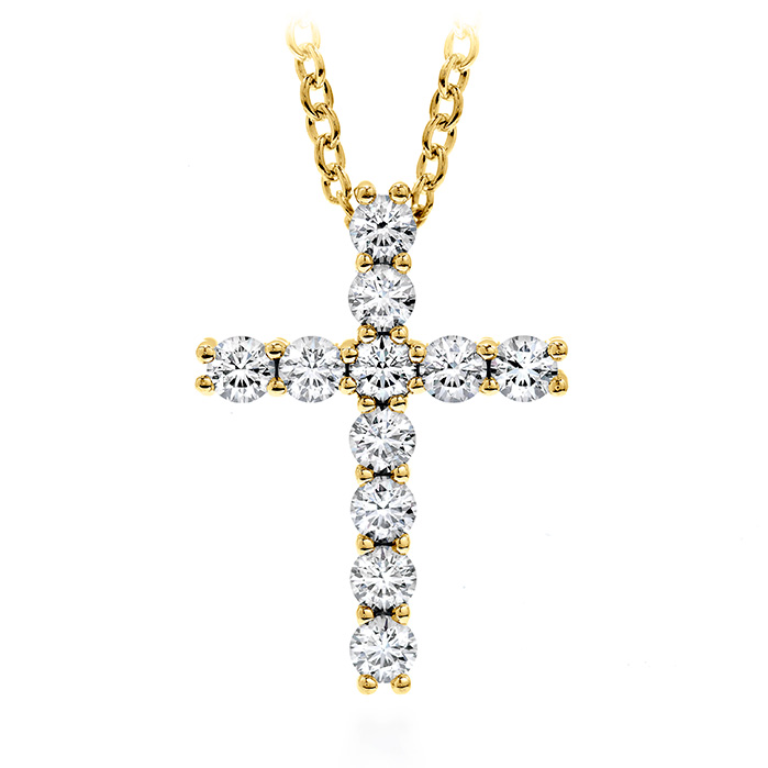 Hearts on Fire Whimsical Small Cross Necklace with .17ctw in 18k Yellow Gold