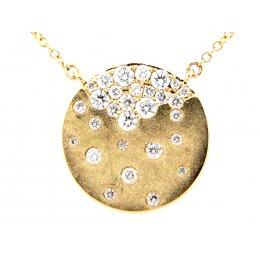 14k Yellow Gold Flush Set Disc Pendant with .48ctw Round Diamonds, 18" Chain