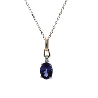 14k Yellow Gold Drop Pendant with Oval Tanzanite and .05ctw Diamonds