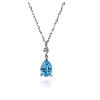 Gabriel Bujukan Blue Topaz Drop Pendant in Sterling Silver
