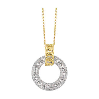Three Row Open Circle Pendant with .50ctw Diamonds in 14k Tri-Color Gold