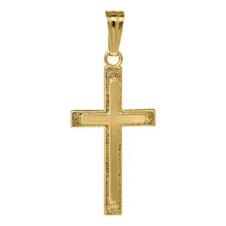 14K Gold-Filled Laser Edge Embossed Cross Pendant 15" Chain