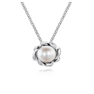 Gabriel Swirling Cultured Pearl Drop Pendant Necklace in Sterling Silver