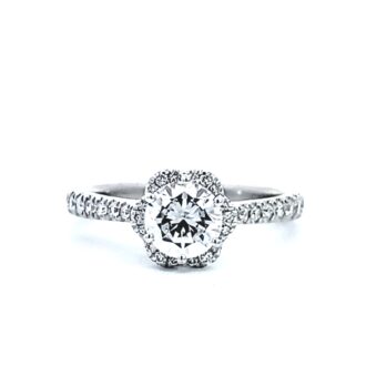 Scalloped Halo Semi-Mount Engagement Ring with Cubic Zirconia in 18k White Gold