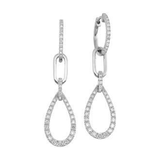 Teardrop Dangle Hoop Earrings with .75ctw Round Diamonds in 14k Gold