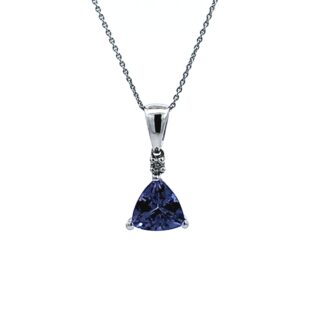 Tricolor Tanzanite Drop Pendant with .02ctw Round Diamonds in 14k White Gold