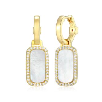 Allure Rectangular MOP CZ Dangle Hoop Earrings in YGP