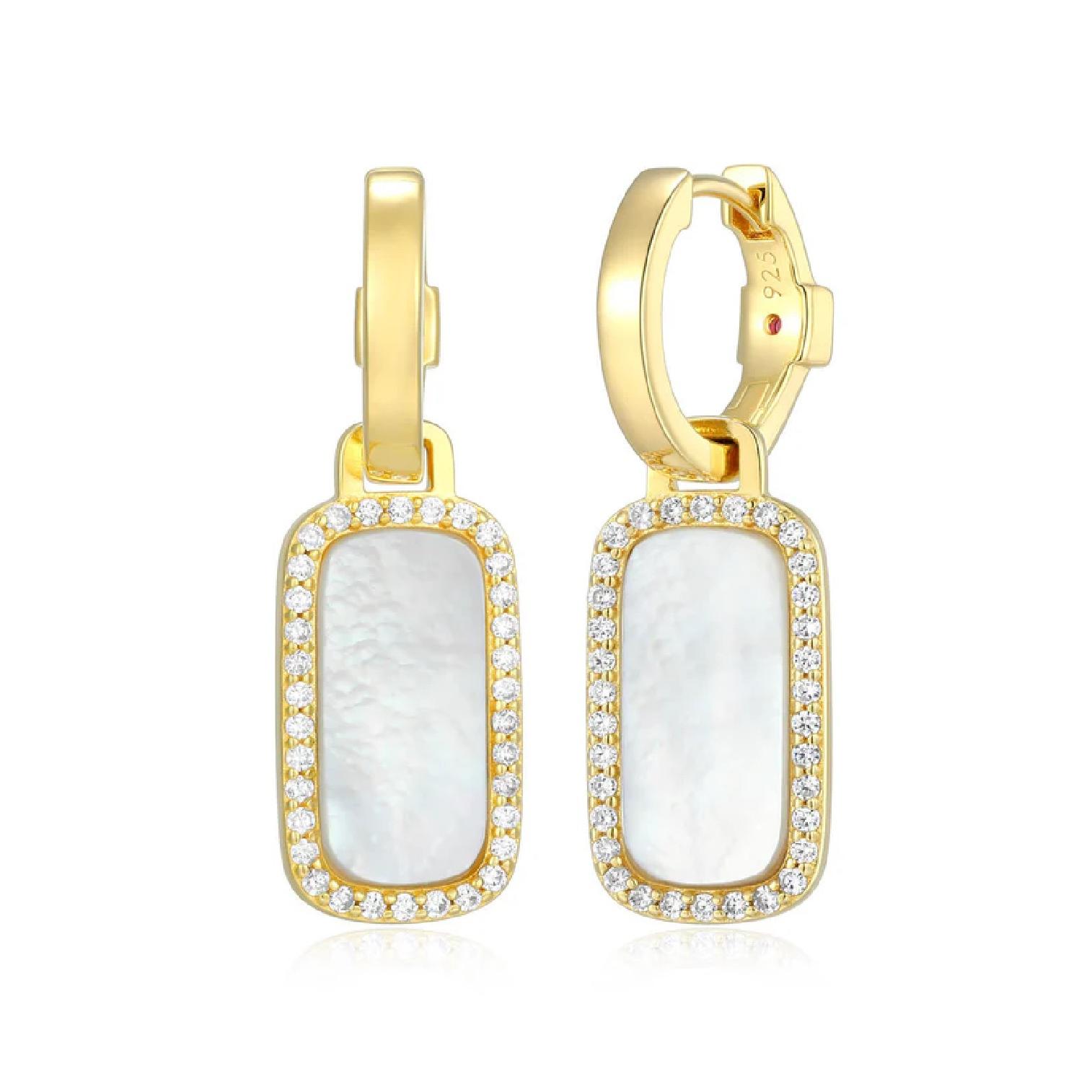 Allure Rectangular MOP CZ Dangle Hoop Earrings in YGP