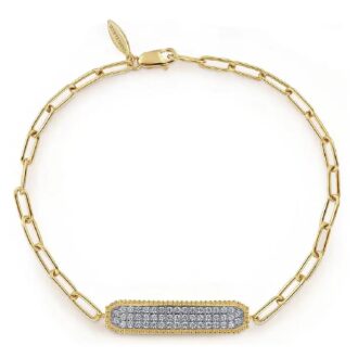 Gabriel & Co Wide Bar Paper Clip Bracelet with .60ctw Diamonds in 14k Yellow Gold, 7" Length