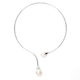 Sterling Silver Pearl Collar Wire Necklace 16"