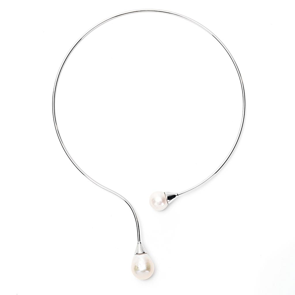 Sterling Silver Pearl Collar Wire Necklace 16"