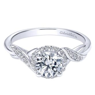 Gabriel 0.62ctw Halo Twist Shank Engagement Ring 14K WG