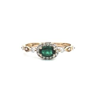 Halo Fashion Ring with .20ctw Oval Emerald and 22 Round Diamonds in 14k Yellow Gold