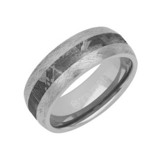 8MM Domed Channel Wedding Band with WTC and Meteorite Inlay