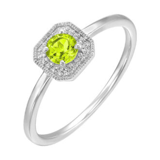 Fashion Ring with .08ctw Round Diamonds and Peridot in 10k White Gold