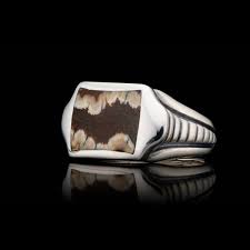 William Henry Mammoth Tooth Signet Ring with Sculpted Silver Finish