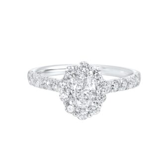 Halo Engagement Ring with 1.04ctw Oval and Round Lab Grown Diamonds in 14k White Gold