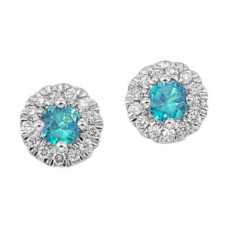 Halo Stud Earrings with .10ctw Blue Topaz in 10k White Gold