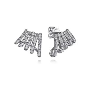 Gabriel 14K White Gold J Hoop Stud Earrings with .51ctw Diamonds