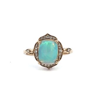 Vintage 14KY Fashion Ring with Rectangular Opal and .09ctw Round Diamonds