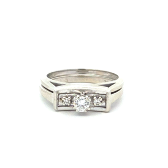 14K White Gold Diamond Bridal Set, 0.15ct Center, Accented