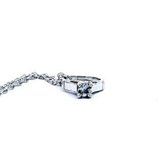 10k White Gold Blue Topaz Birthstone Charm w/ Chain