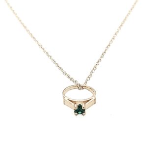 May Birthstone Ring Necklace with Emerald in 10k White Gold