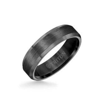 BLK TC 6MM SATIN CTR/BEVELED EDGE CF GENTS BAND