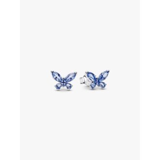 Pandora Butterfly Sterling Silver Blue Crystal Stud Earrings