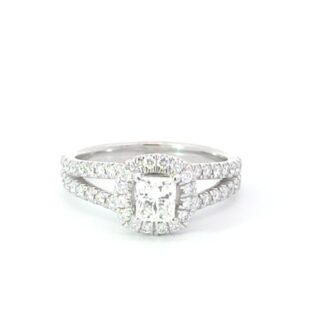 Princess Cut Halo Engagement Ring 1.05ctw 14k White Gold