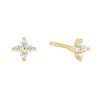Ania Haie Yellow Gold-Plated Crystal 4-Petal Stud Earrings