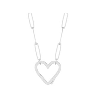Sterling Silver Paperclip Heart Charm Necklace, 18"