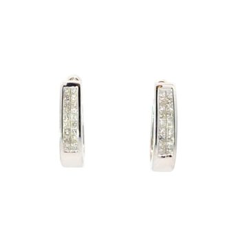 Pre-Owned 14K White Gold 2-Row Channel Diamond Hoops 1 CTW