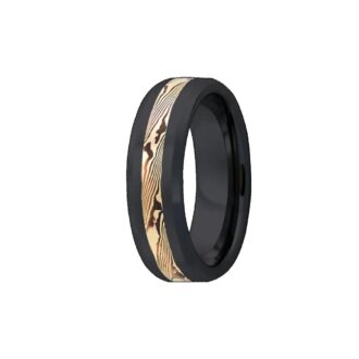 8mm Black Zirconium Beveled Band with 14K Mokume Gane Inlay