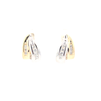 Pre-Owned 14K Two-Tone 2-Row Channel Huggie Earrings 1/4CTW