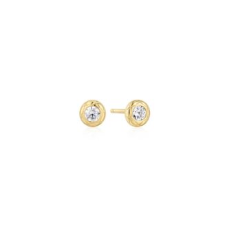 Ania Haie Textured Bezel CZ Stud Earrings, Yellow Gold Plate