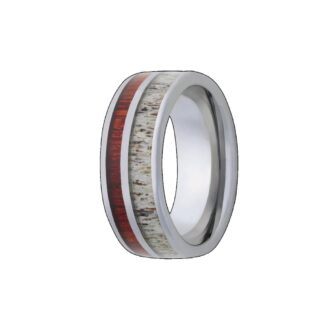 8mm Flat Tungsten Carbide Band with Elk Antler & Opal Inlay