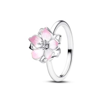 Pandora Sterling Silver Cherry Blossom Pink Ring Size 54