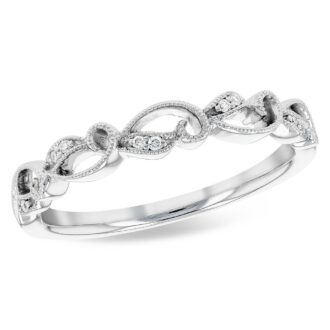Milgrain Vine Wedding Band .03ctw Diamonds in 14k White Gold