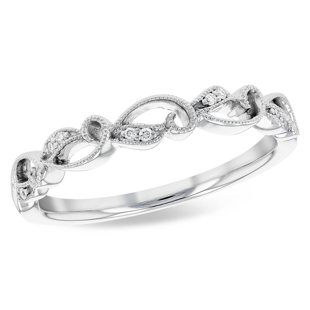 Milgrain Vine Wedding Band .03ctw Diamonds in 14k White Gold