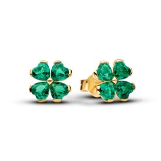 Pandora 14KYGP Royal Green Crystal Clover Stud Earrings