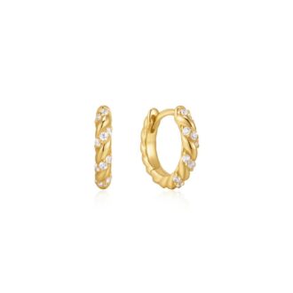 Ania Haie Gold Plated Sparkle Twist Huggie Hoop Earrings