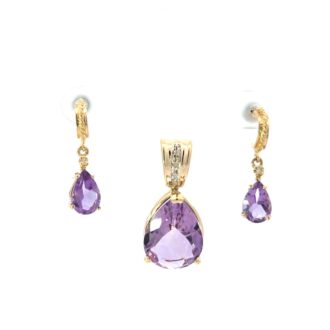 Pre-Owned 14K Amethyst & Diamond Pendant & Dangle Earrings